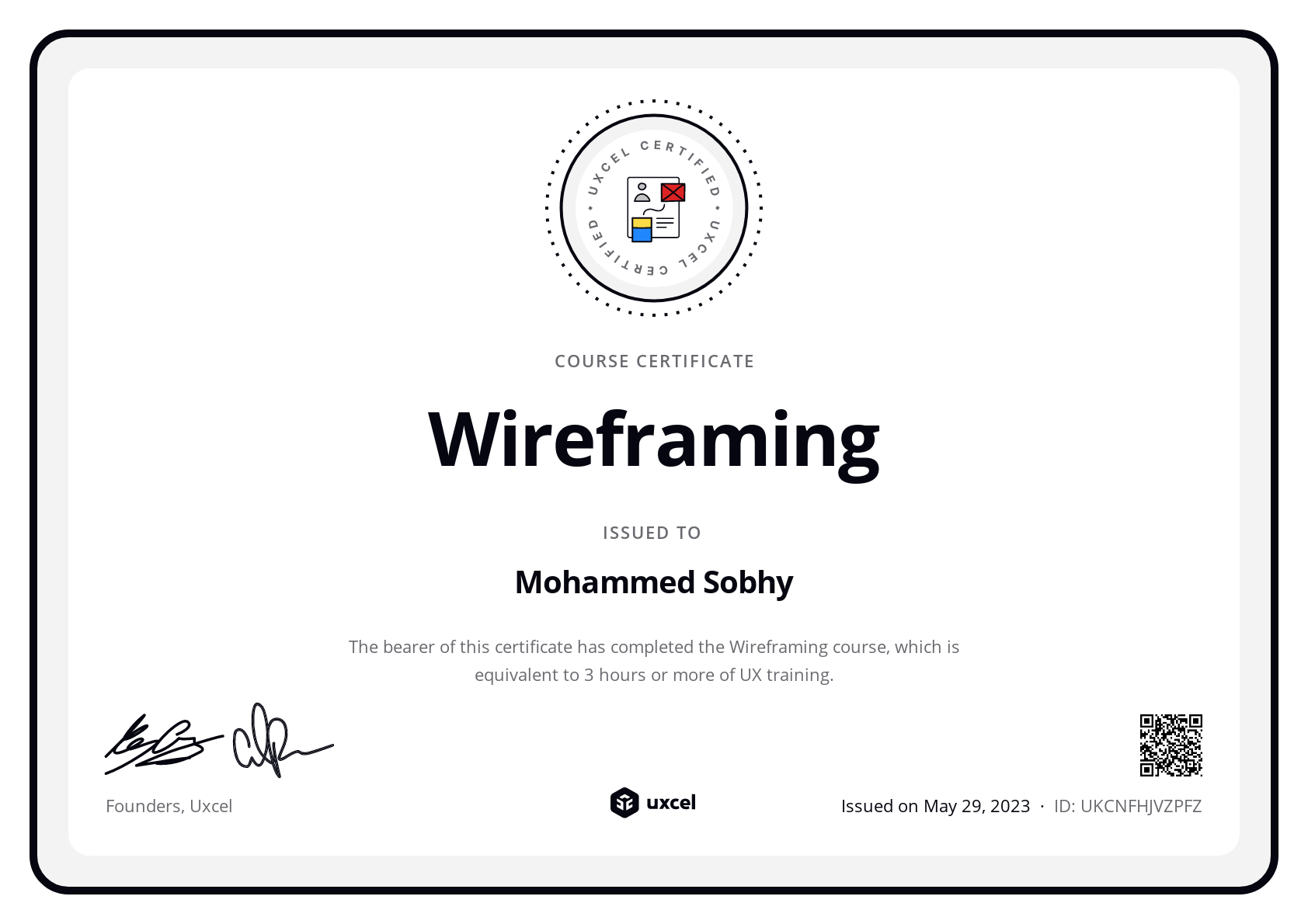 Mohammed Sobhy's certificate